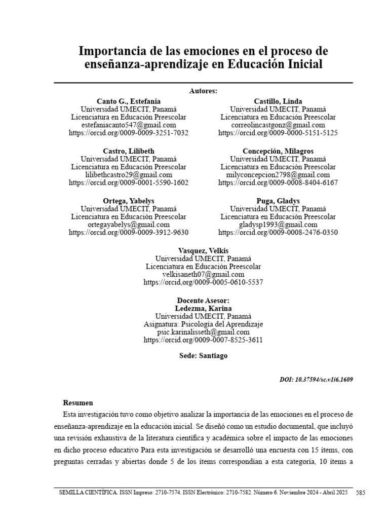 Emociones en la Educación Inicial | PDF | Educación de la primera ...
