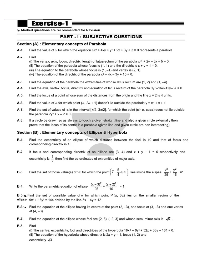 Conic Section Exercise | PDF | Ellipse | Perpendicular