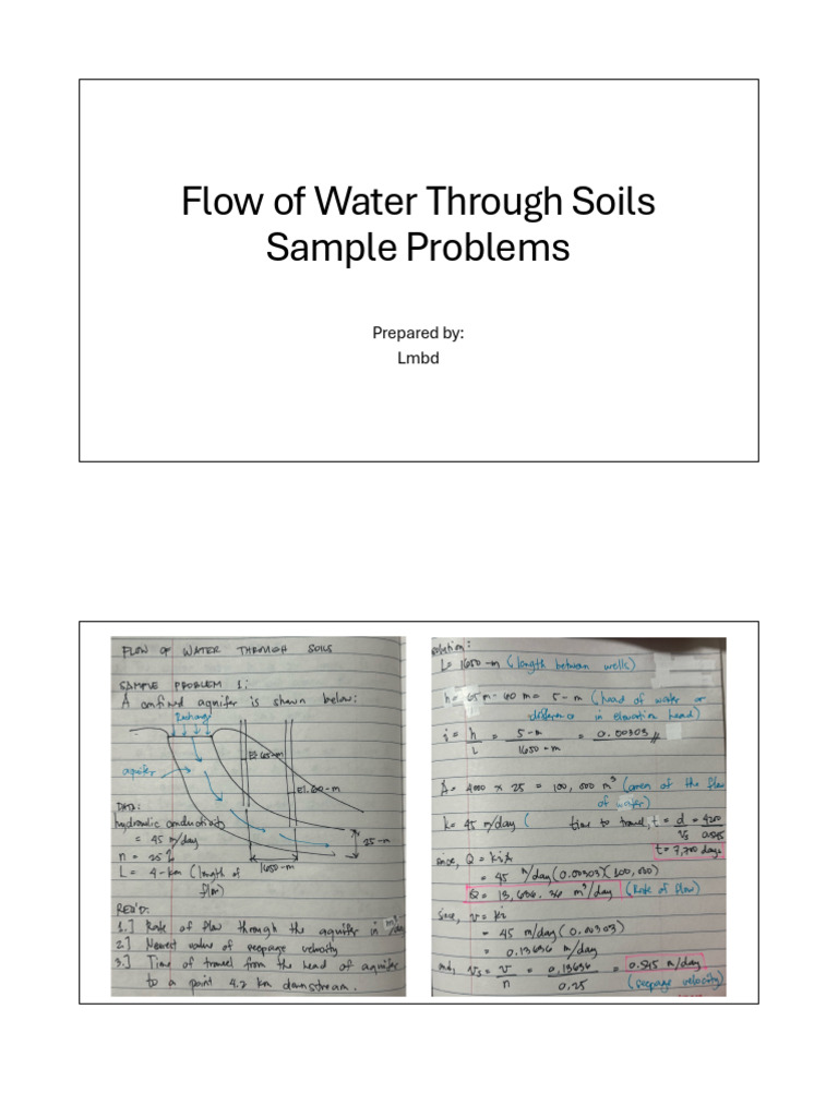 CE113 Flow of Water Through Soils Sample Problems | PDF