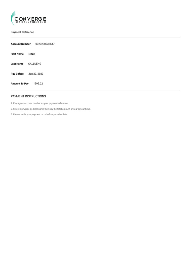 Payment Reference: Account Number First Name Last Name Pay Before ...