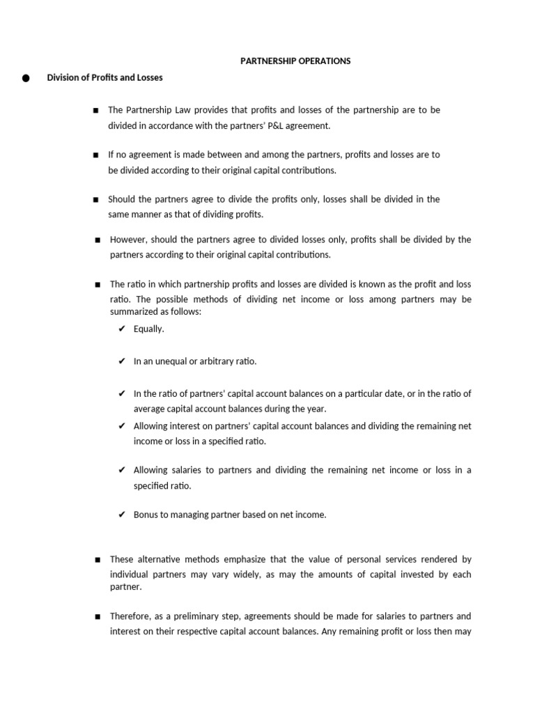 Profit and Loss Distribution in Partnerships | PDF | Partnership ...