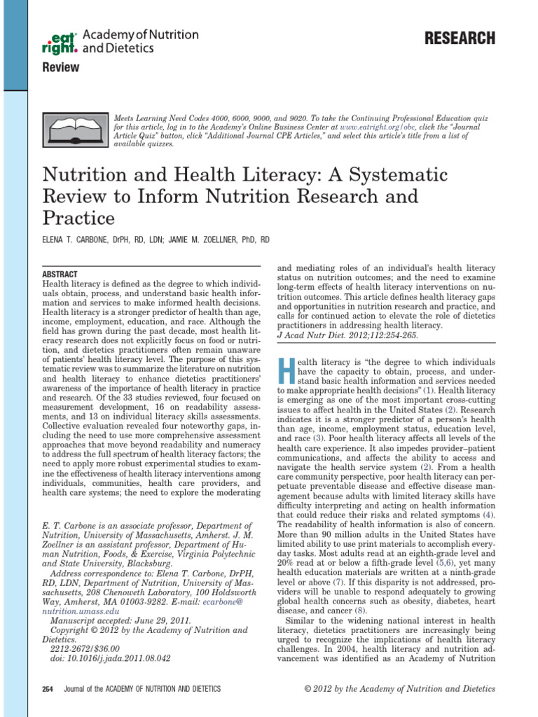 Nutrition and Health Literacy Review | PDF