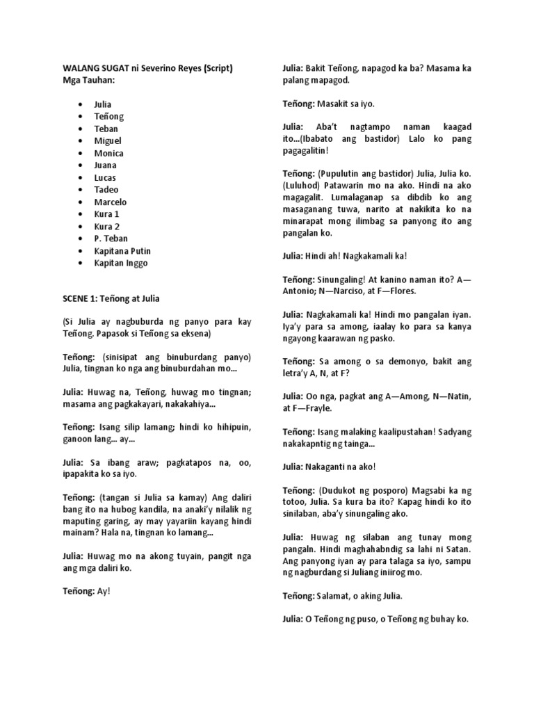 WALANG SUGAT Ni Severino Reyes