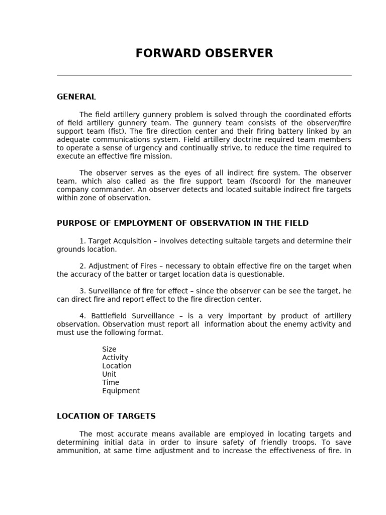Field Artillery Observer Operations Guide | PDF | Field Artillery ...
