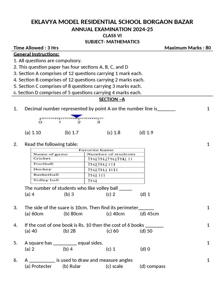 6th Math Annual Exam Paper | PDF | Elementary Geometry | Euclidean Geometry
