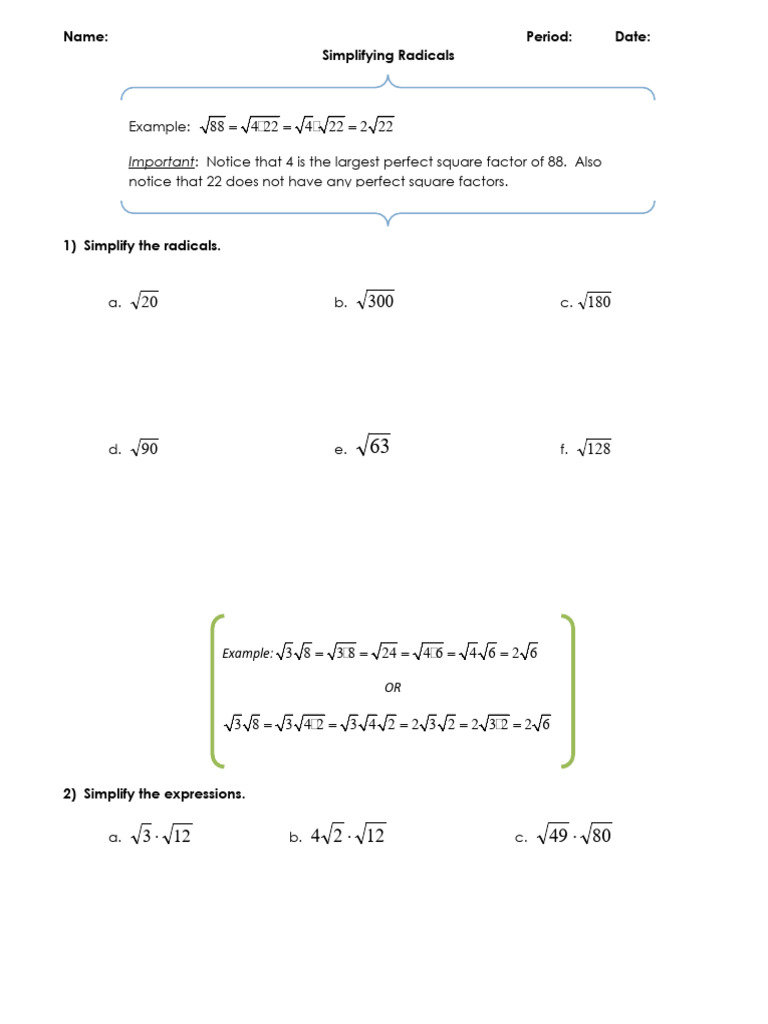 WKST Simplifying Radicals | PDF | Equations | Mathematics