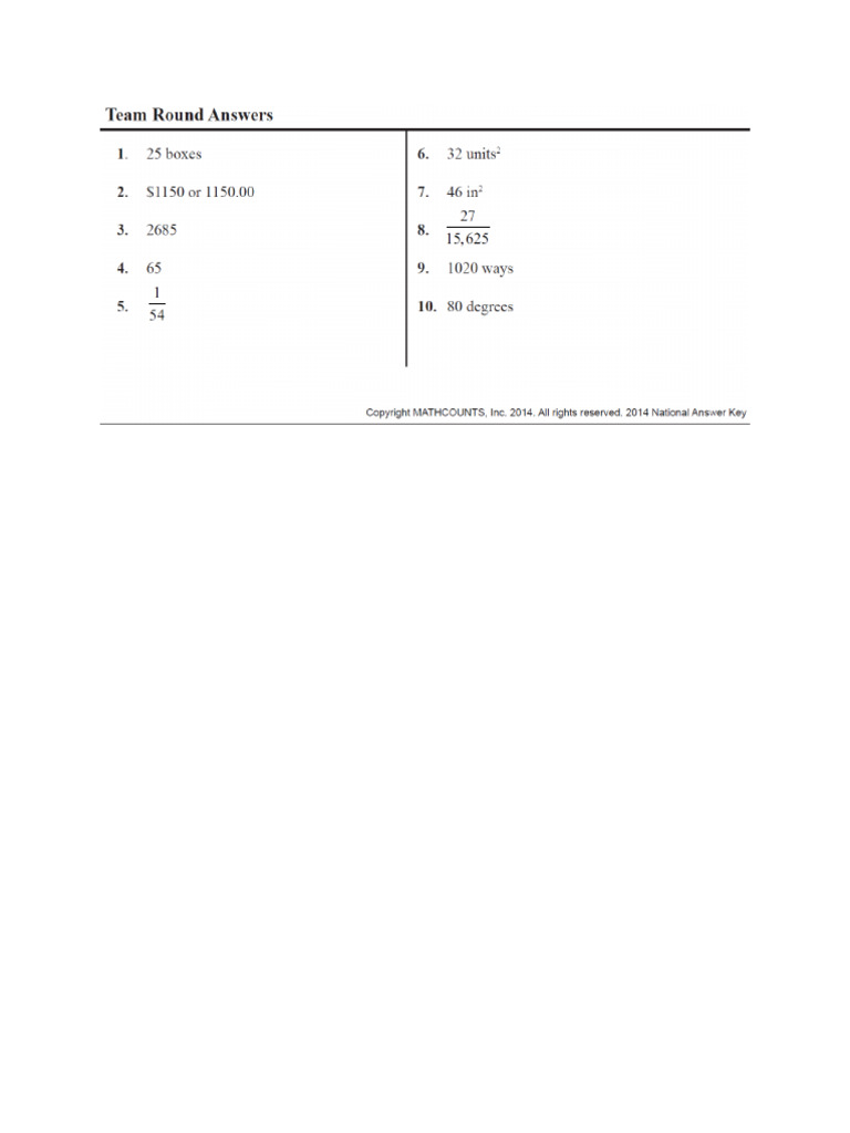 2014 National Team Round Answers | PDF