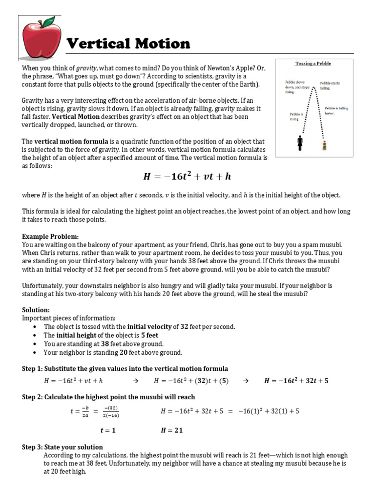 Alg1x Vertical Motion Reading | PDF | Force | Gravity