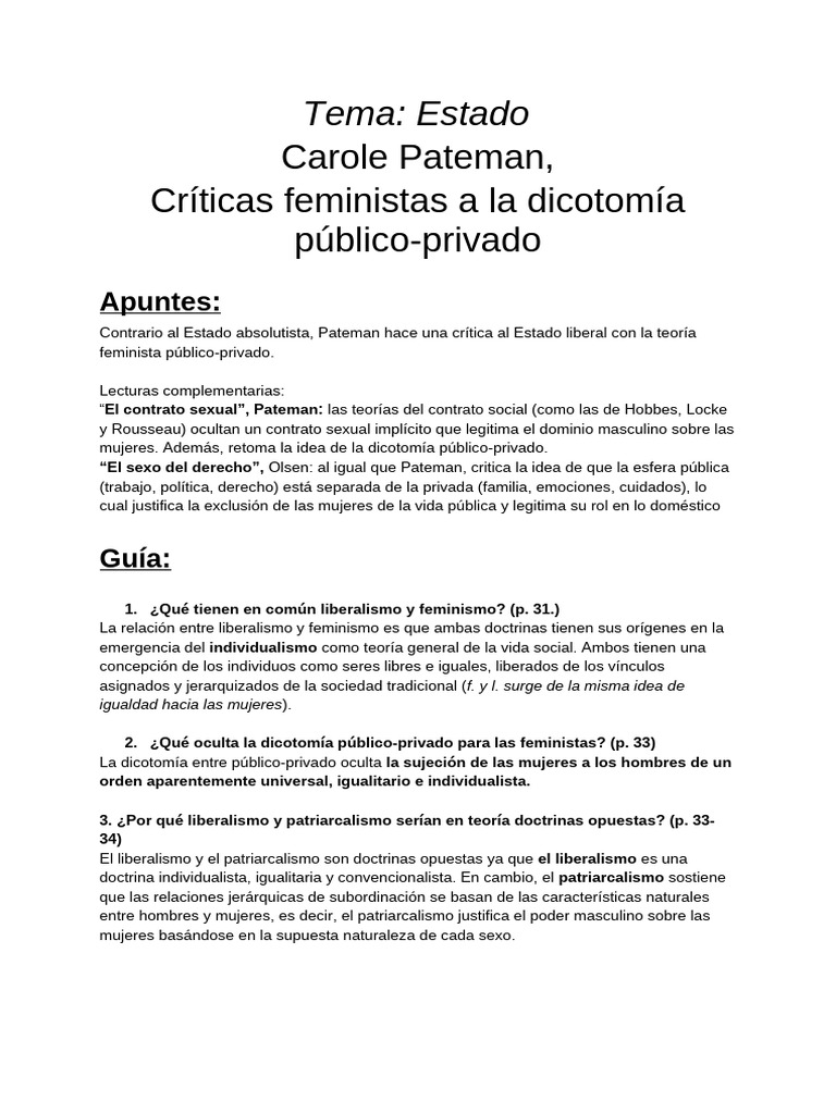 Pateman | PDF | Mujer | Feminismo