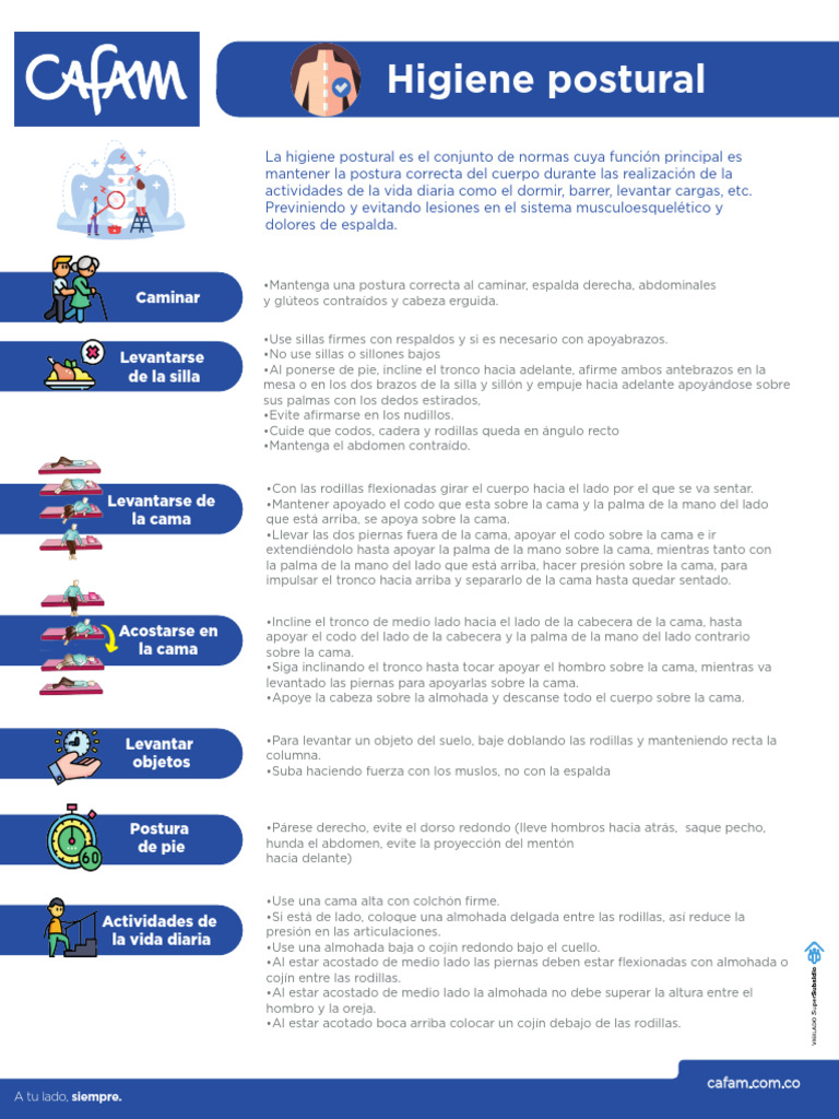Guía de Higiene Postural Diaria | PDF | Almohada | Dolor lumbar