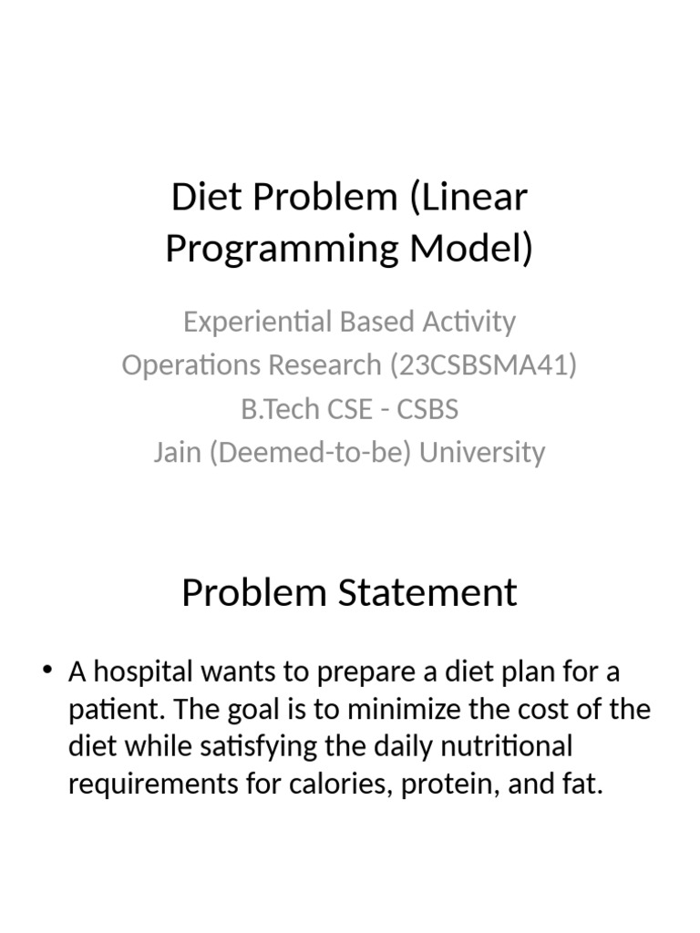 Diet Problem Lp Model Presentation Pdf