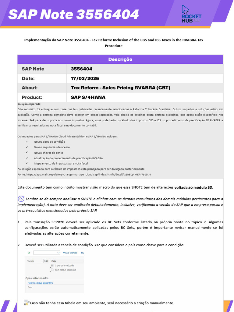 Implementação da Nota SAP 3556404 | PDF | Impostos