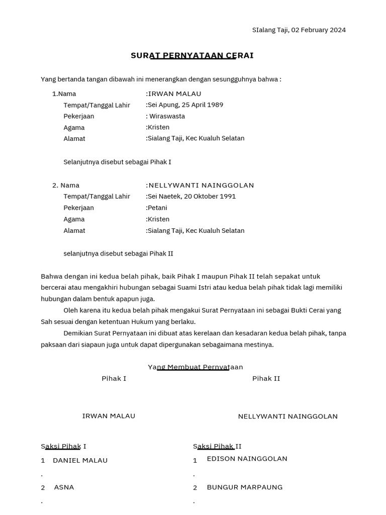 SURAT PERNYATAAN CERAI KRISTEN - PDF - 20250410 - 094911 - 0000 | PDF