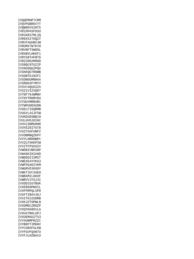 Unique Code List for Reference | PDF