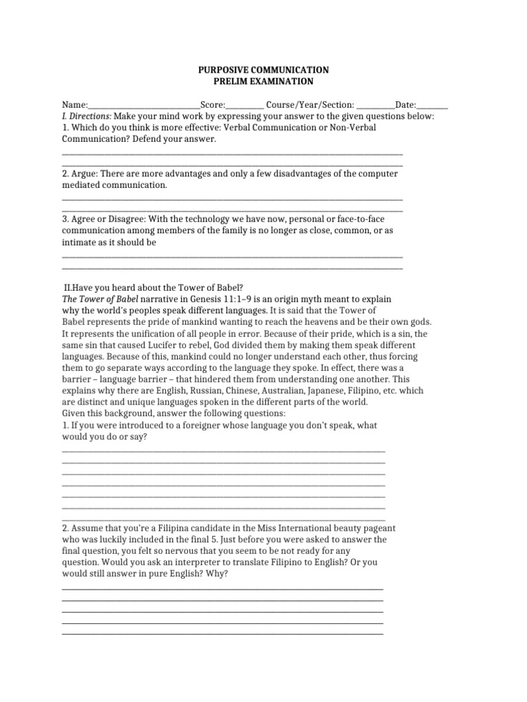Purposive Communication Exam Questions | PDF | Communication