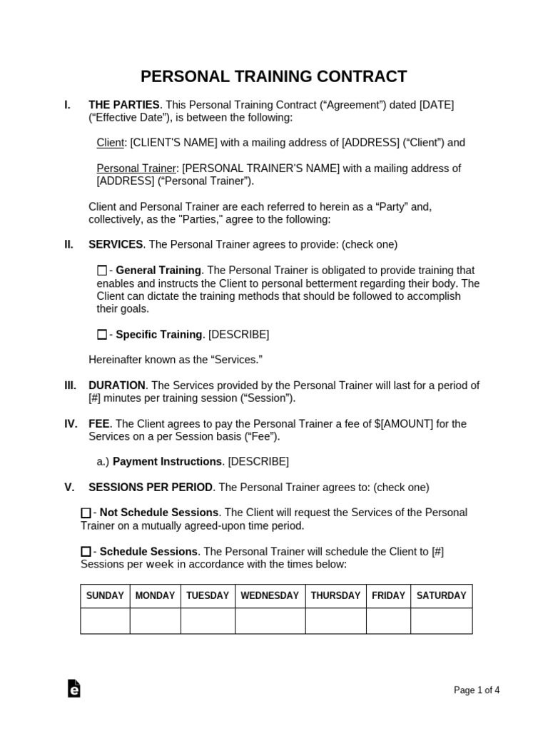 Image 12 for Personal Training Contract Template