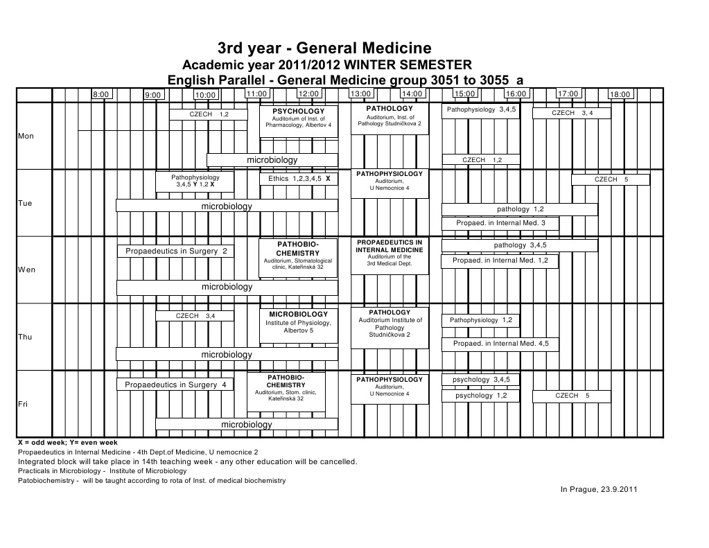General Medicine 3rd Year Schedule | PDF