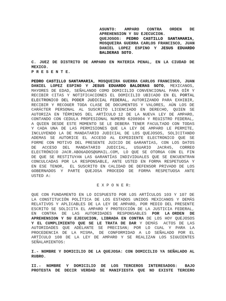 Amparo Contra Orden de Aprehension Abril 2025 | PDF | Mandato | Violación