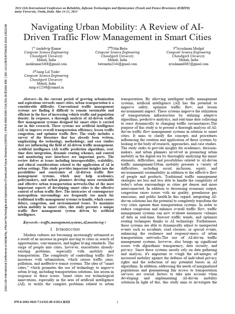 AI Traffic Management in Smart Cities | PDF | Artificial Intelligence ...