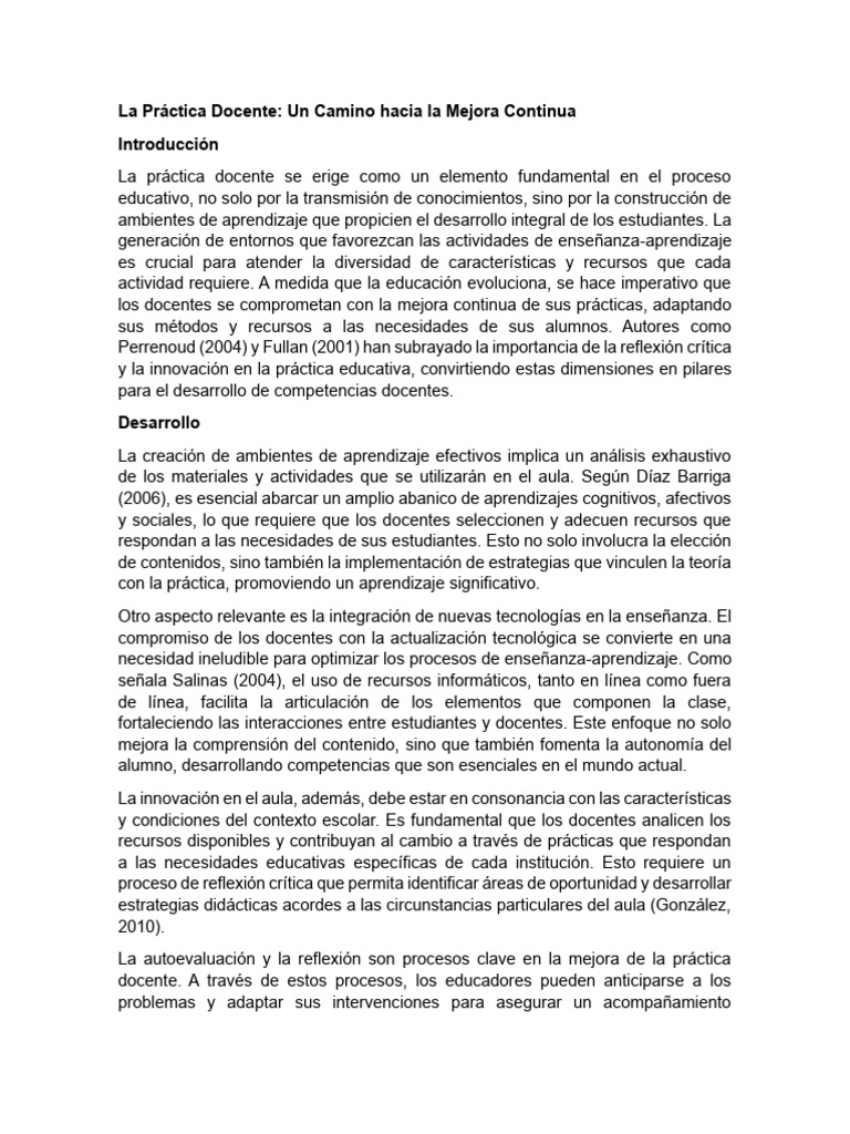 Mejora Continua en la Práctica Docente | PDF | Enseñando | Maestros