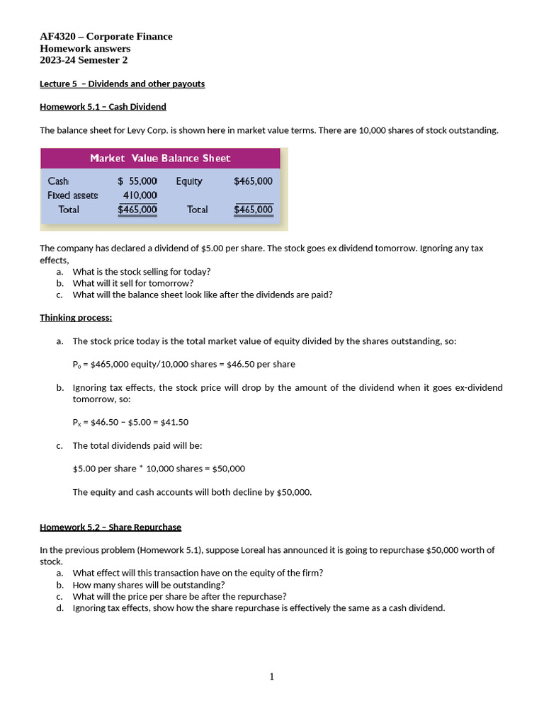 AF4320 - Homework 5 - Dividends v0.3 | PDF | Dividend | Share Repurchase