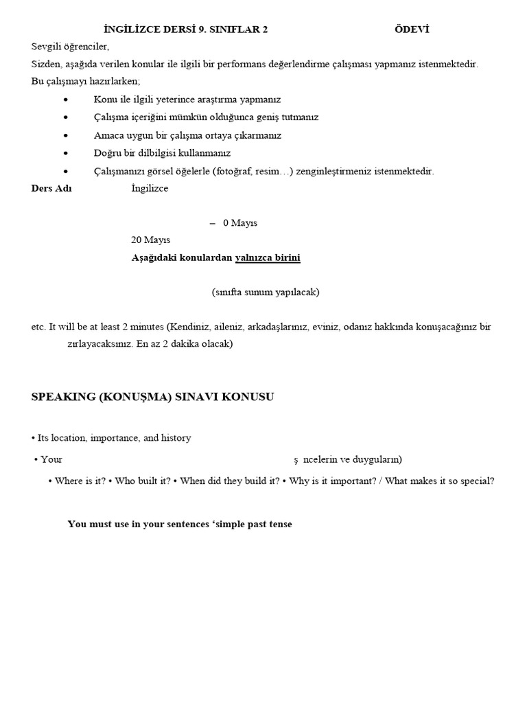 9 TH Grade Speaking Exam Topic & Performance Task | PDF