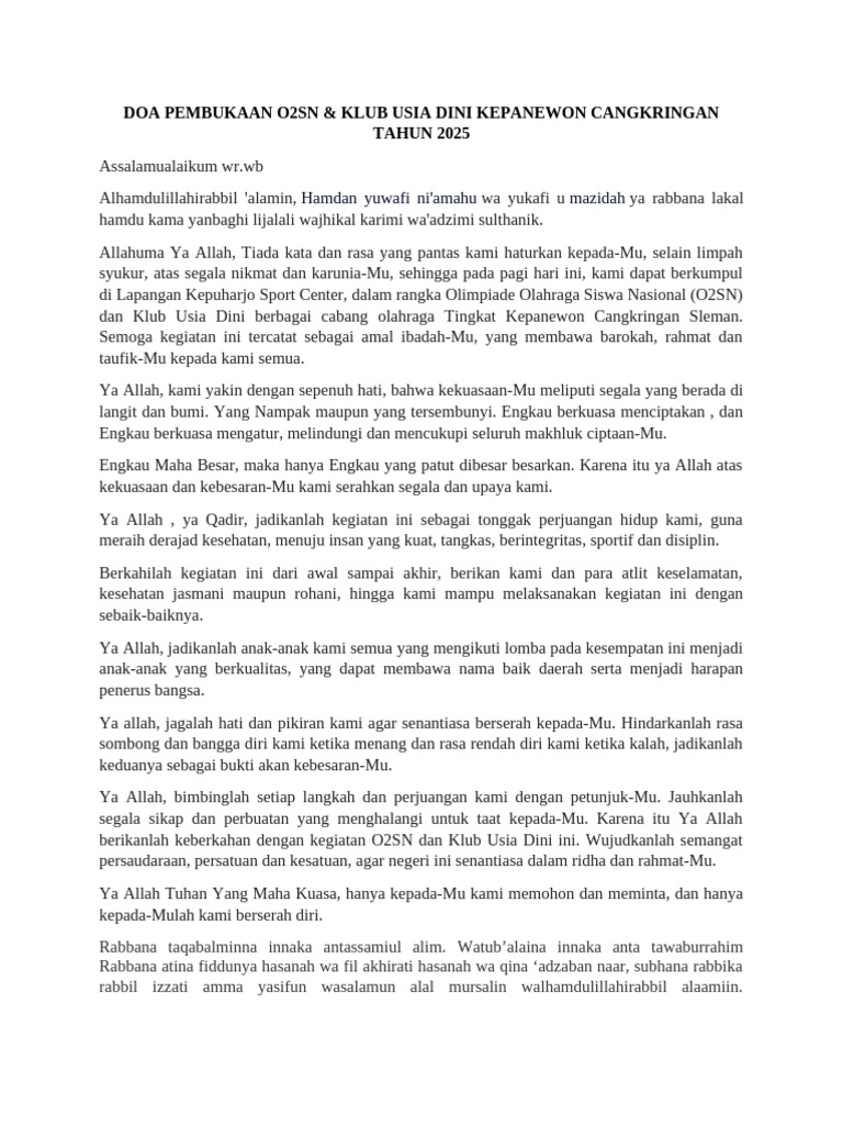 Doa Pembukaan O2sn | PDF