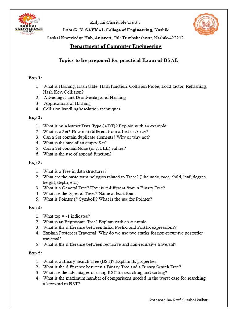 Data Structures and Algorithms Exam Guide | PDF | Algorithms And Data ...