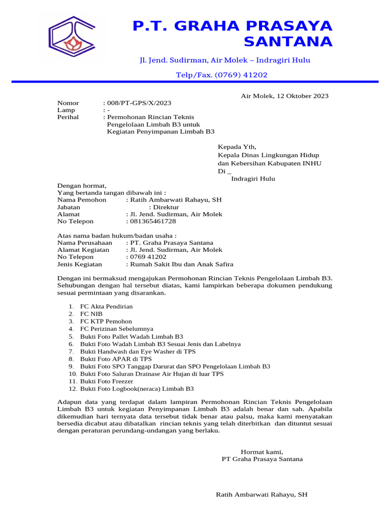 Permohonan Rincian Teknis Limbah B3 | PDF
