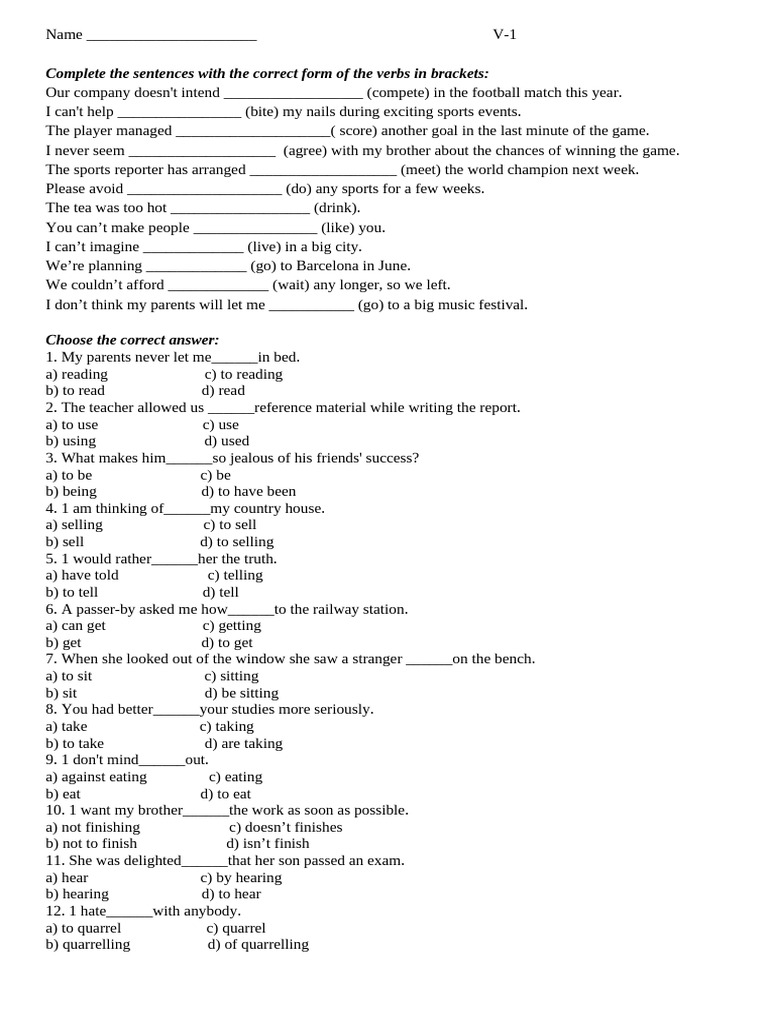 Verb Form Exercises for English Learners | PDF | Linguistic Typology ...