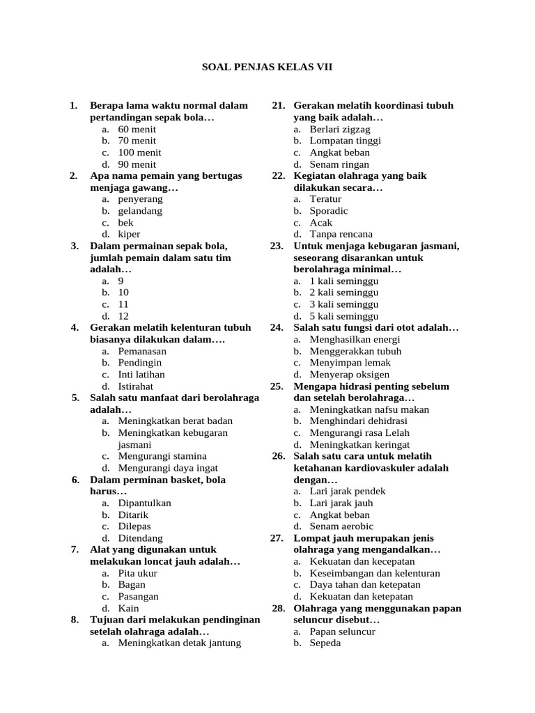 Menguasai Penjas Kelas 7 Semester 2: Panduan Lengkap dengan Contoh Soal PDF