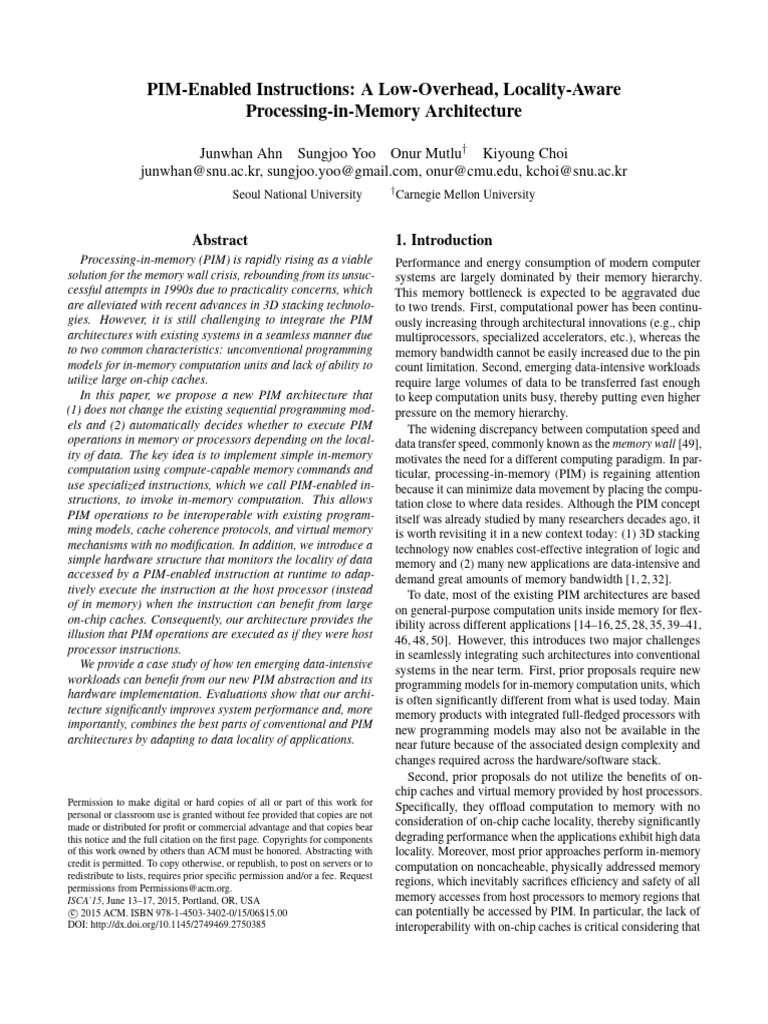 PIM Architecture for Data Locality Optimization | PDF | Cpu Cache ...