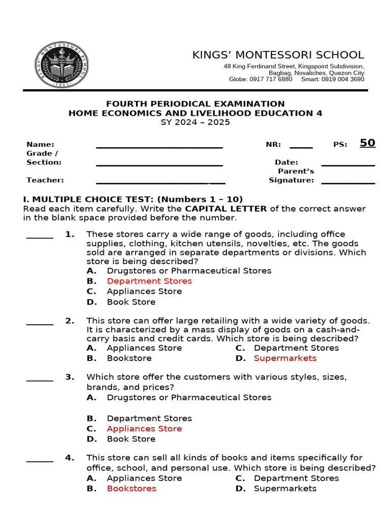 Home Economics Exam for Grade 4 | PDF | Computer Network | Packet Switching