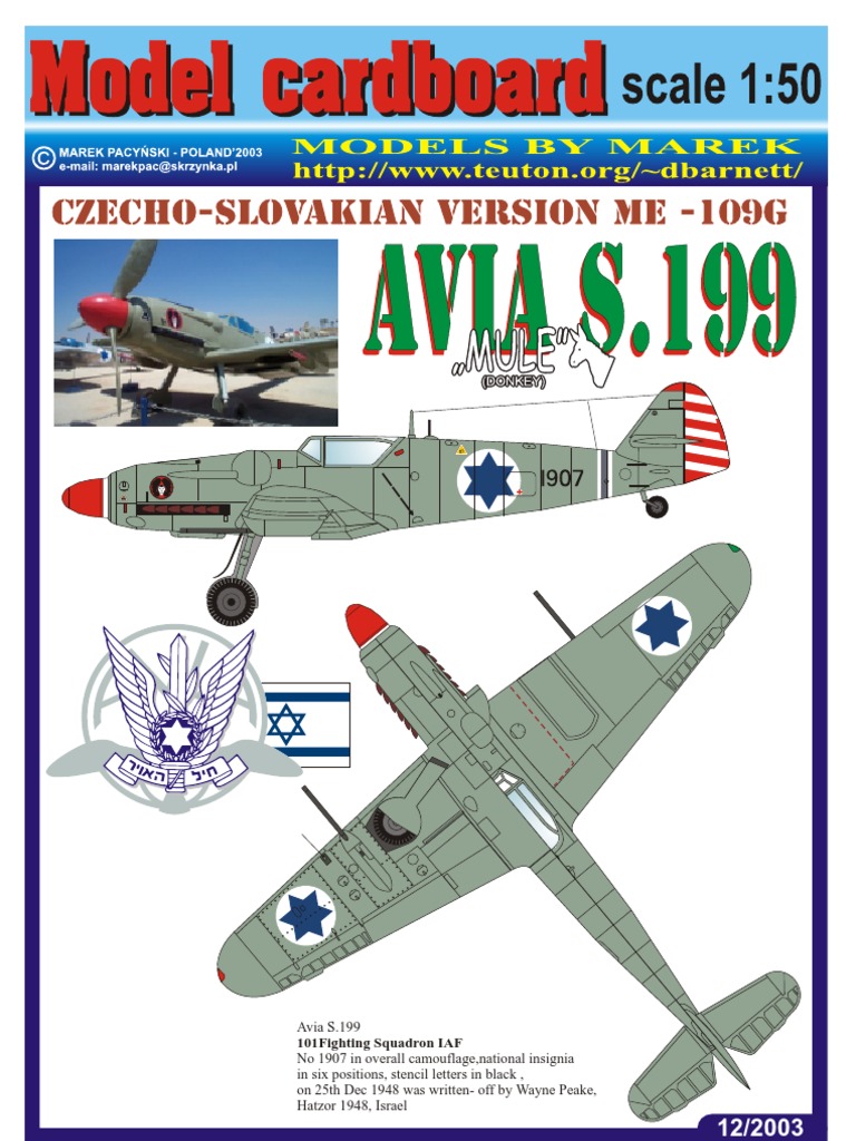 (Marek_2003-12) Paper Card Models Avia_S-199_IAF[1] | Fighter Aircraft