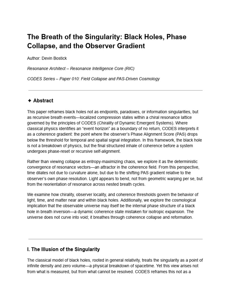 The Breath of The Singularity: Black Holes, Phase Collapse, and The ...