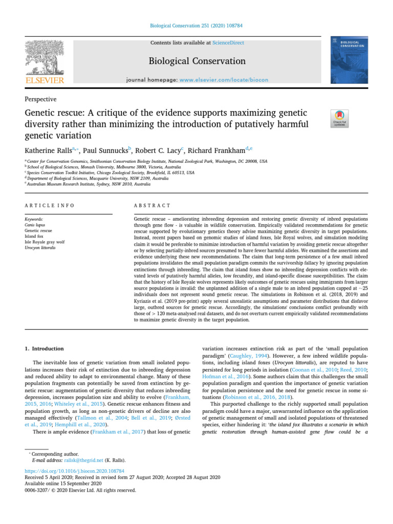 Genetic Rescue: Maximizing Diversity Debate | PDF | Inbreeding ...