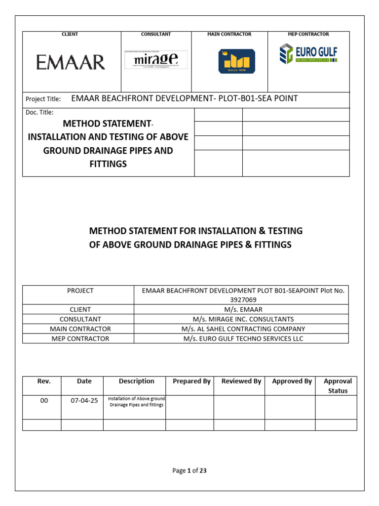 Emaar Beachfront Drainage Method Statement | PDF | Pipe (Fluid ...