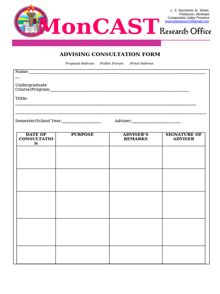 Advising Consultation Form Template | PDF