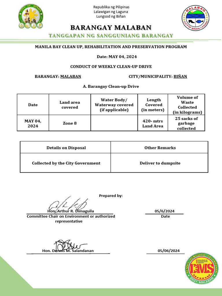 186th Clean Up Drive Malaban Zone 8 | PDF | Human Impact On The ...