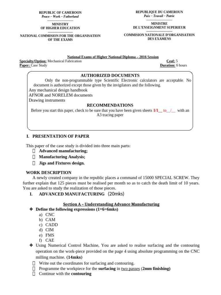 Case Study Sample Question Harmonised | PDF | Machining | Numerical Control