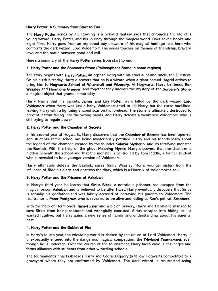 Harry Potter Series: A Complete Summary | PDF | J. K. Rowling | Mythography