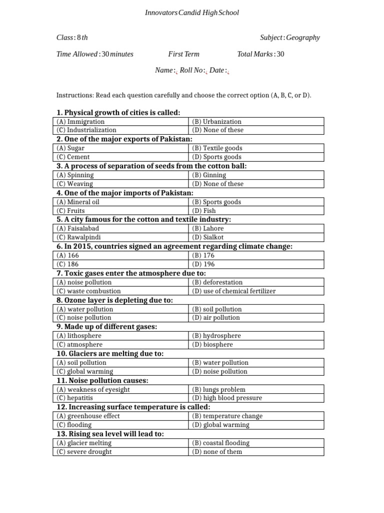 Objective Paper Template With Options Below | PDF | Oceans | Earth