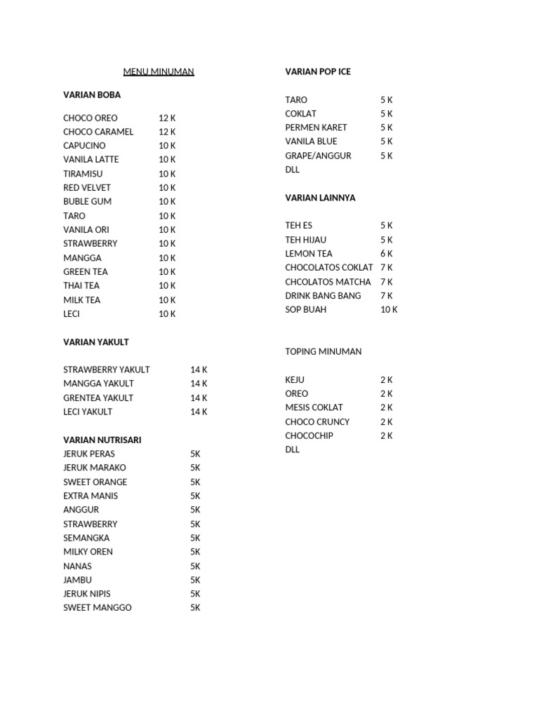 Menu Minuman | PDF