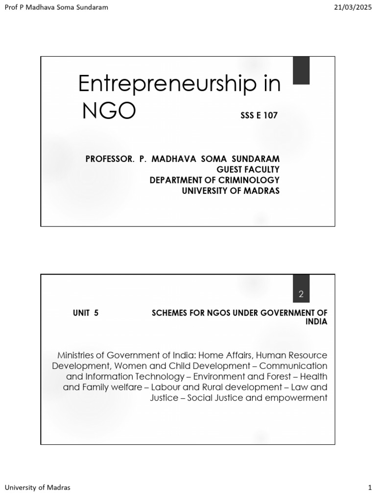 Unit V Ent in NGOs Prof Madhava | PDF | Non Governmental Organization