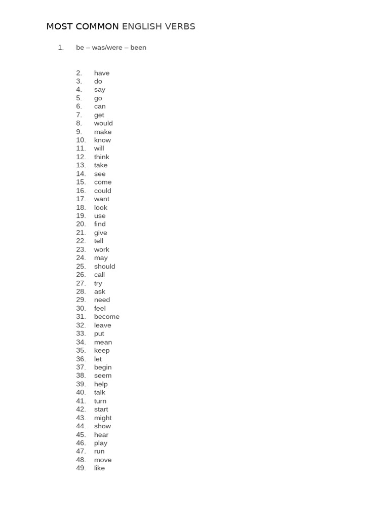 Top 100 Common English Verbs | PDF