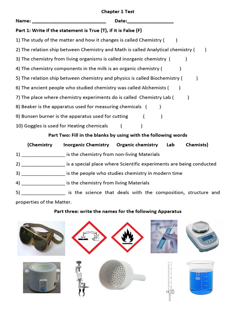 Chemistry Chapter 1 Test Questions | PDF