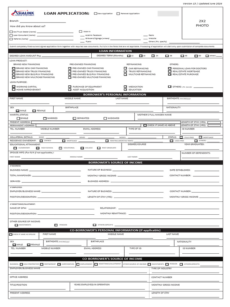 Asialink Loan Application Form | PDF | Refinancing | Mortgages