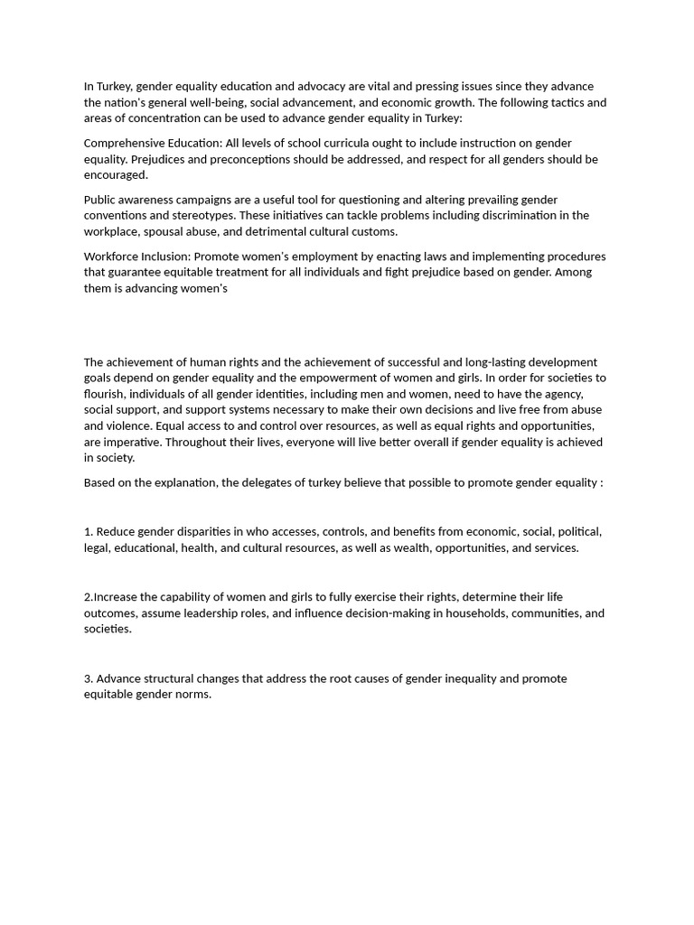 Strategies for Gender Equality in Turkey | PDF