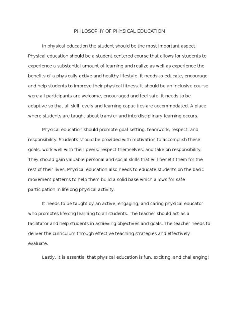 Philosophy of Physical Education | PDF | Physical Education | Goal