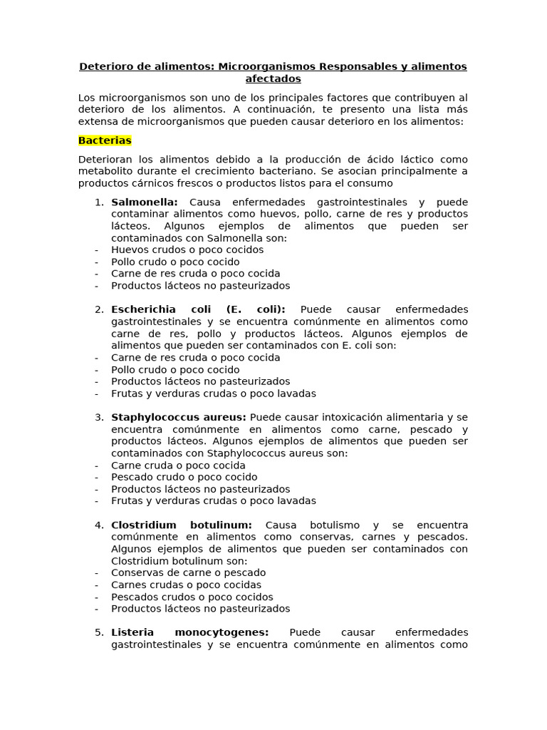 Microorganismos que Deterioran Alimentos | PDF | Carne | Alimentos